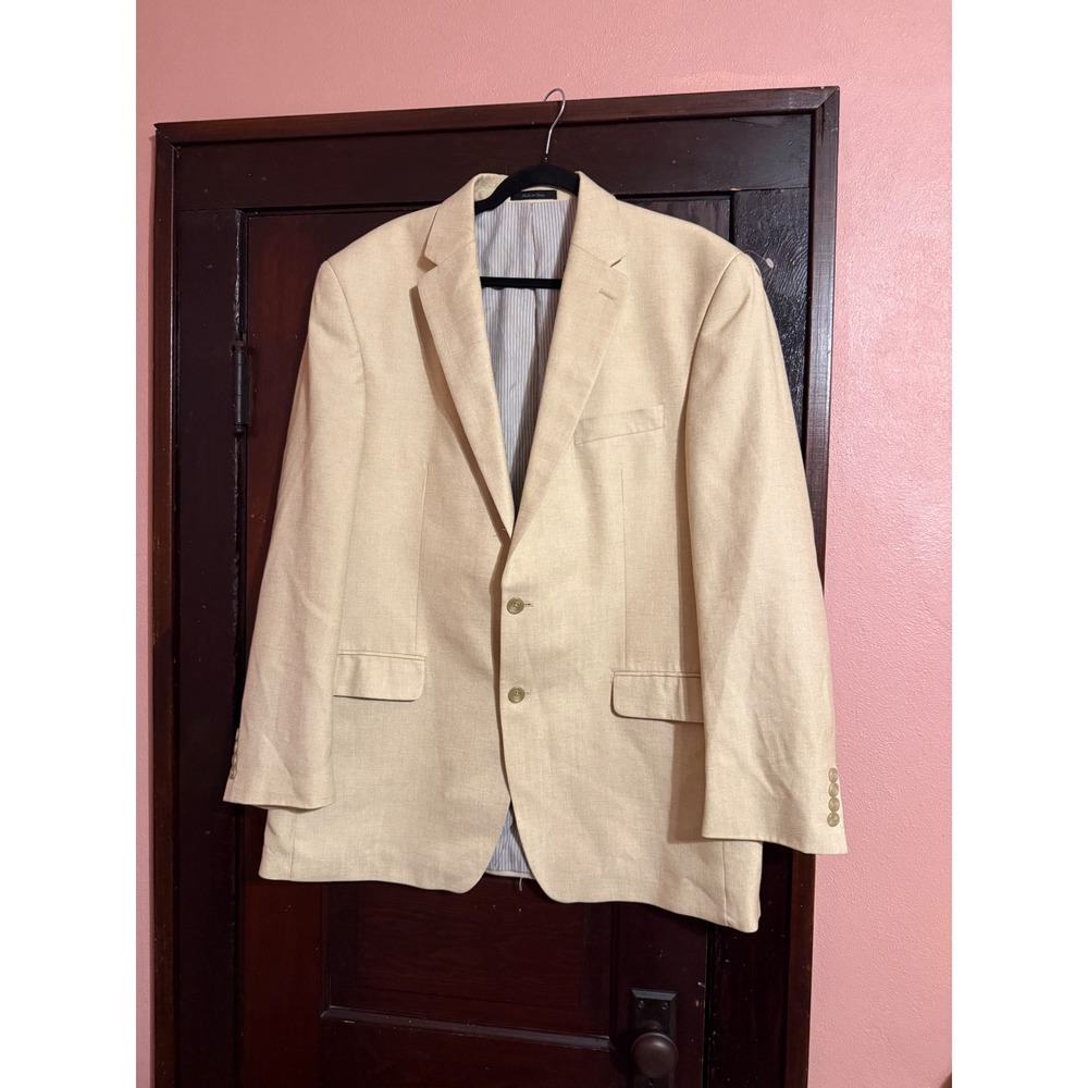 Chaps Mens Tan Linen Blend Two Button Blazer Sport Coat 44L PO 4900023250
